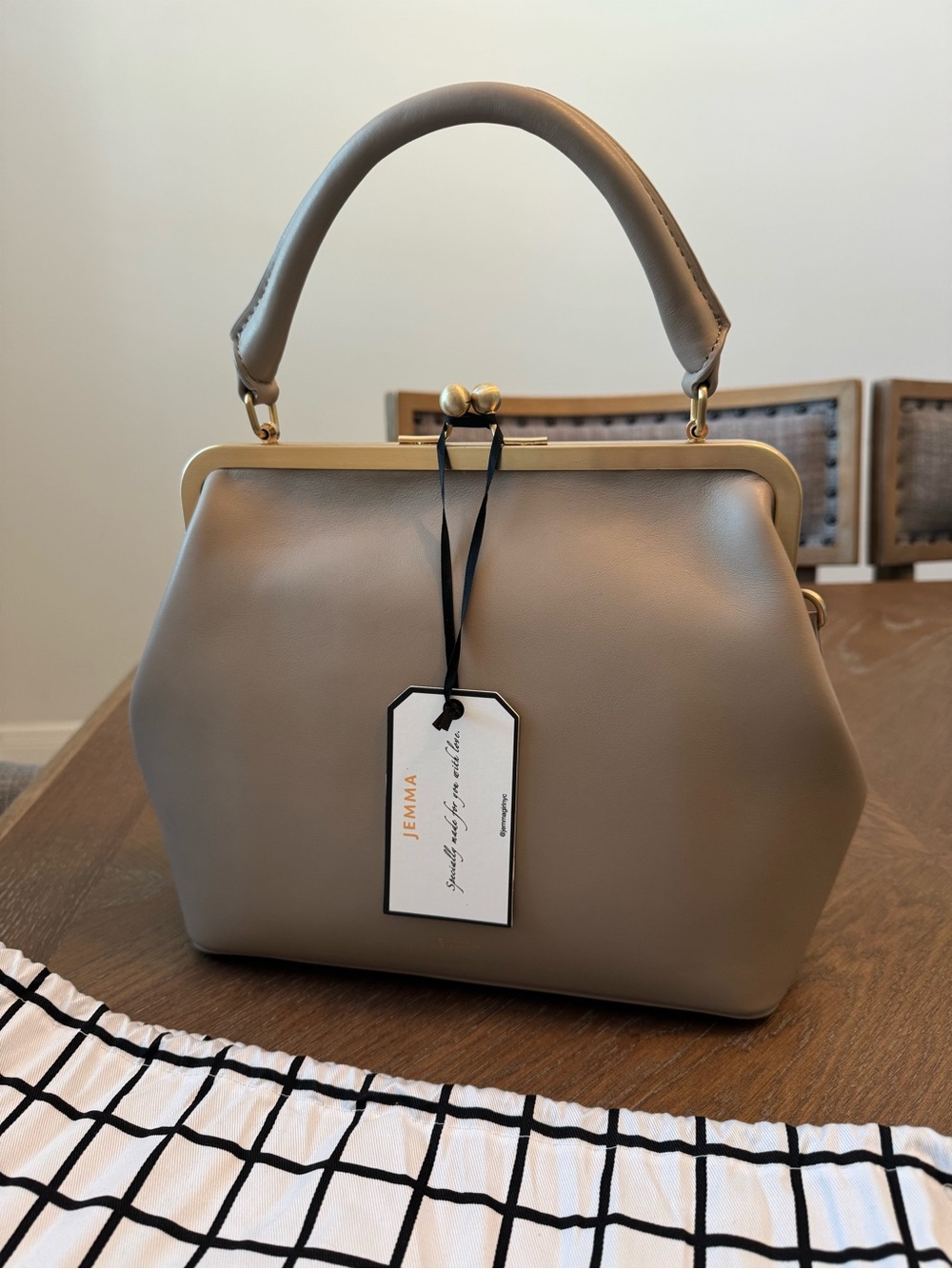 JEMMA JOJO; Nude.  Frame-Top Satchel with Gold Hardware